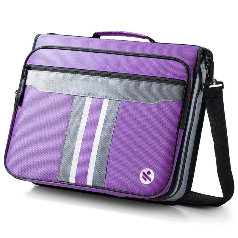 Kinbashi 2-Inch 3 Rings Zipper Binder, Holds 15-Inch Laptop, Handle and Shoulder Strap Included, Purple - Image 1